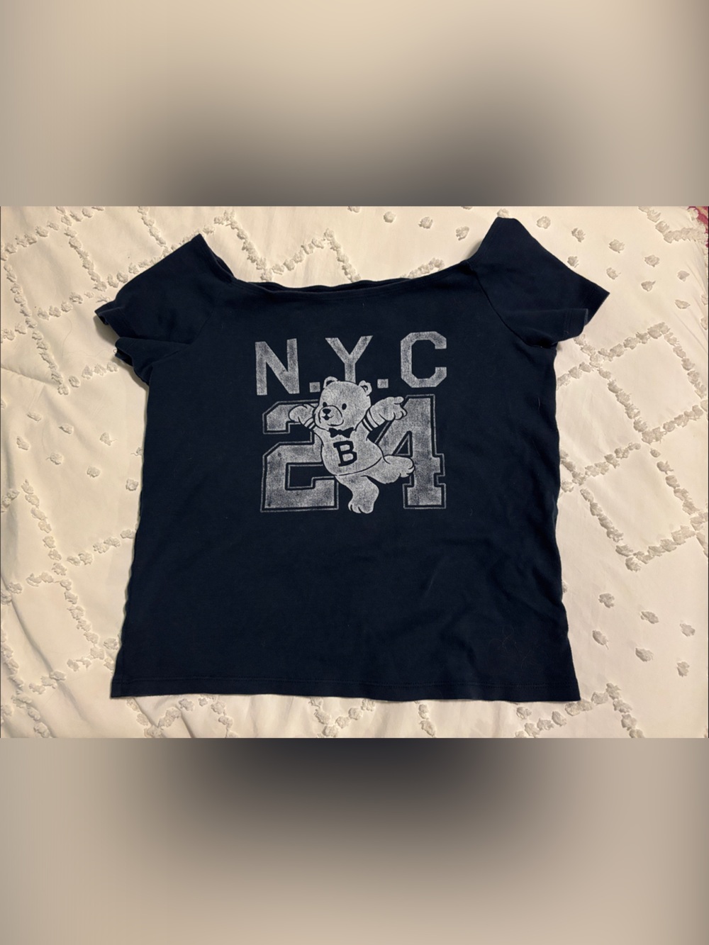 Hollister Navy Graphic Tee with Bear NY-C Print